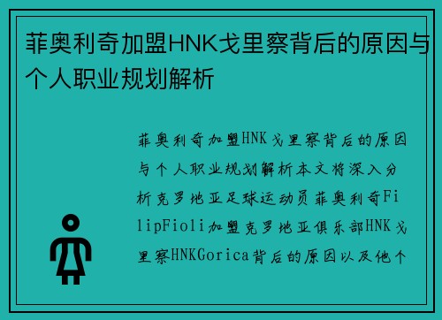 菲奥利奇加盟HNK戈里察背后的原因与个人职业规划解析